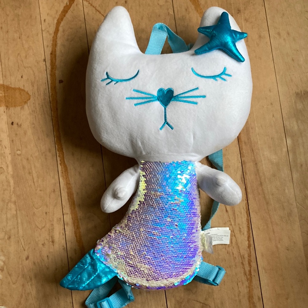 New cat stuffed sequins bookbag new